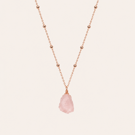 rose quartz - raw necklace - ISHKJEWELS
