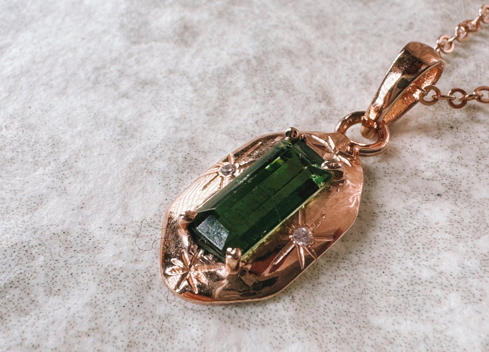 Soul Compass Olive Green Tourmaline Rose Gold Specimen 3 - ISHKJEWELS