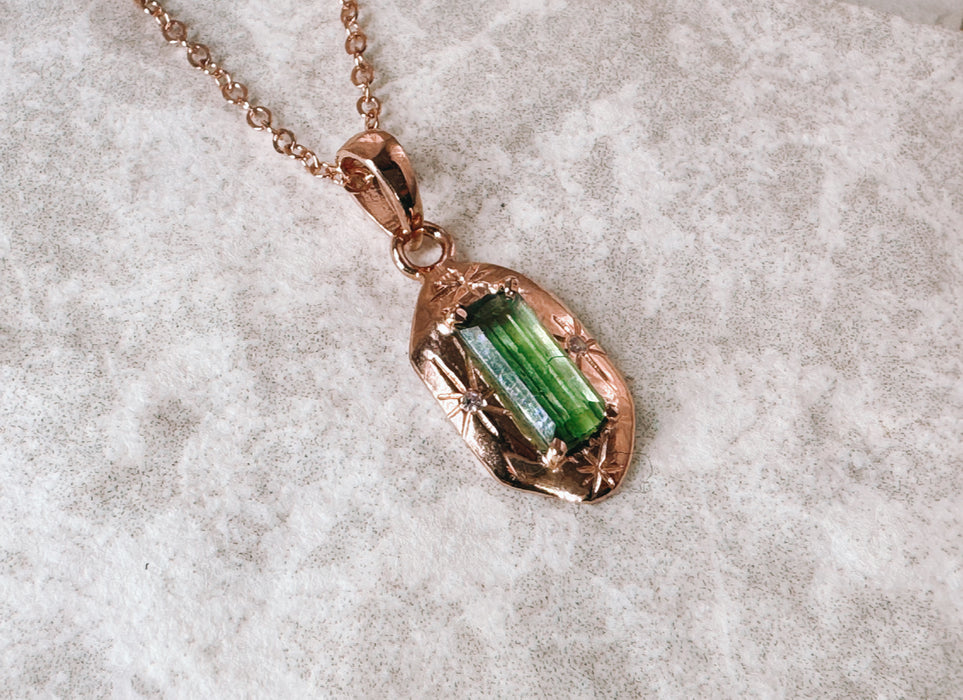 Soul Compass Olive Green Tourmaline Rose Gold Specimen 3 - ISHKJEWELS