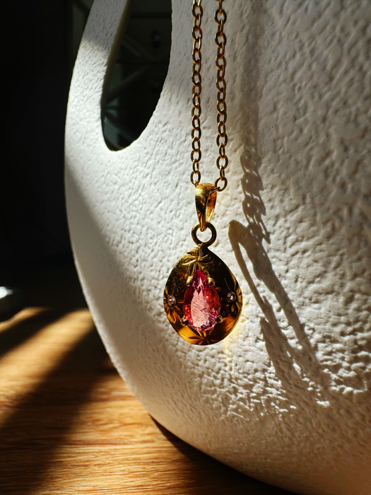 Soul Compass Pink Tourmaline Gold - ISHKJEWELS