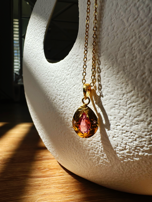 Soul Compass Pink Tourmaline Gold - ISHKJEWELS