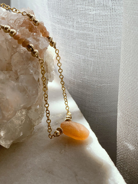 Peach Moonstone Free Form Necklace - ISHKJEWELS