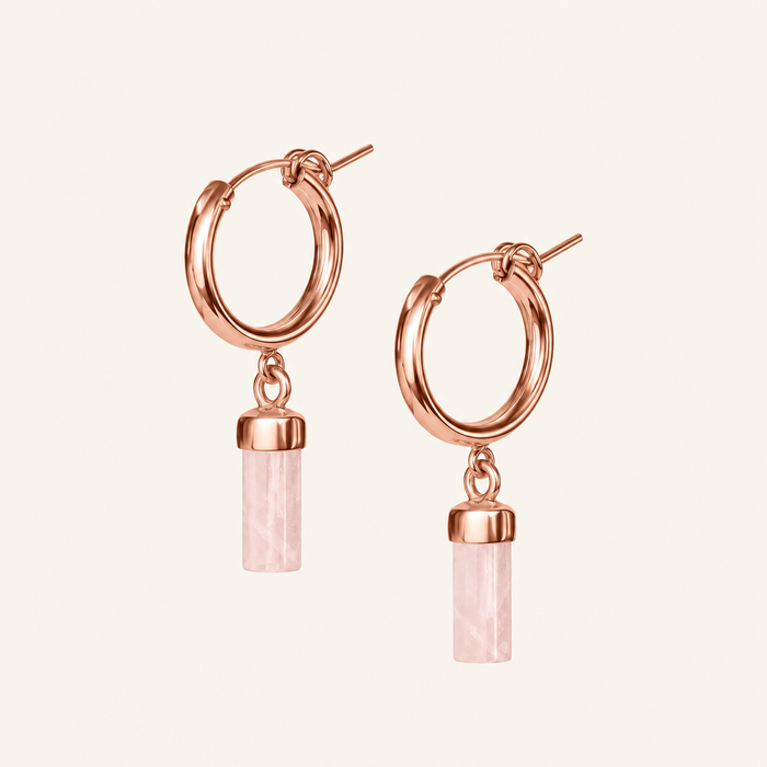 crystal shard hoops rose quartz