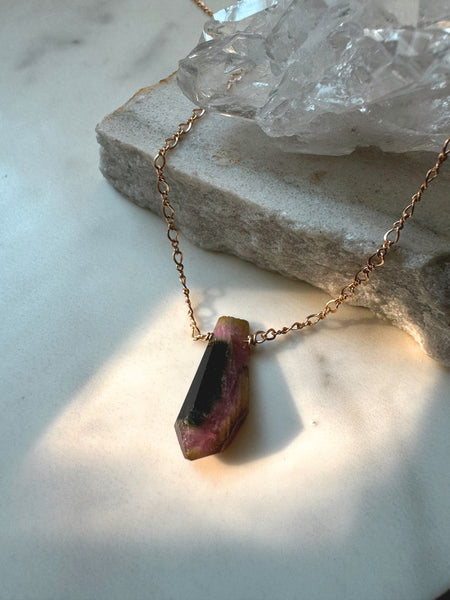 Watermelon Tourmaline Point - GOLD - ISHKJEWELS