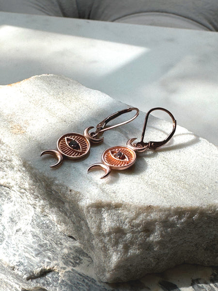 Triple Goddess Lever Back Rose Gold - ISHKJEWELS