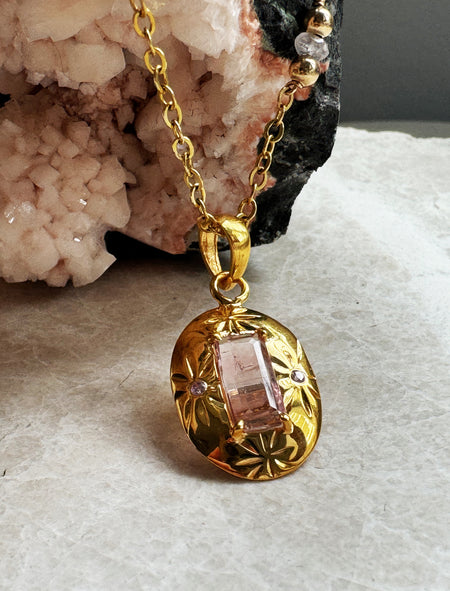 Soul Compass Pink Tourmaline Gold - ISHKJEWELS