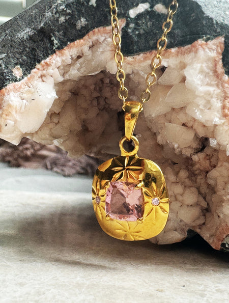 Soul Compass Pink Tourmaline Gold - ISHKJEWELS