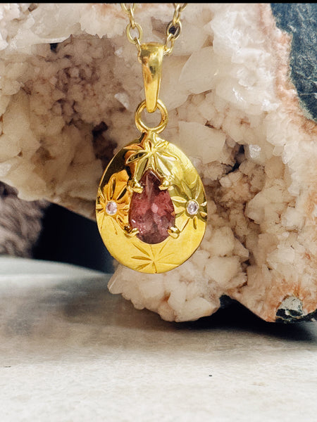 Soul Compass Pink Tourmaline Gold - ISHKJEWELS