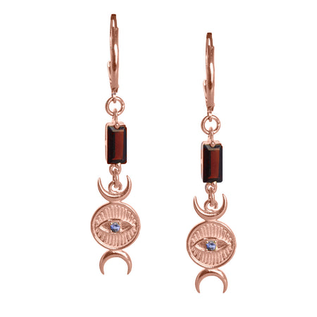 triple goddess garnet earring - ISHKJEWELS