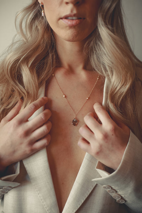 champagne diamond quartz necklace - ISHKJEWELS