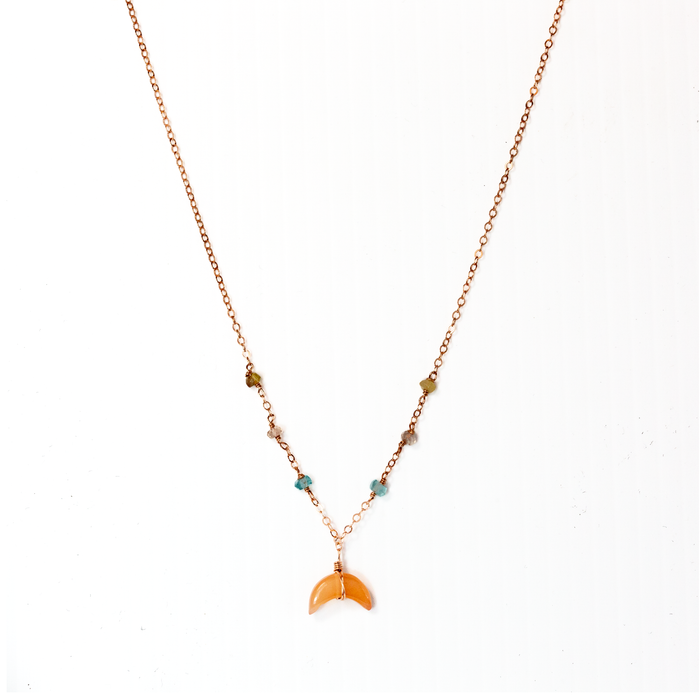 mini moon necklace peach moonstone - ISHKJEWELS
